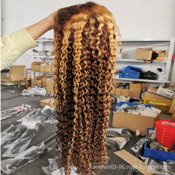 Piano Wig Deep Wave Curly Highlight Blonde Lace Frontal Wig Human Hair Hd Lace Front Highlighted Piano Color Deepwave Wigs